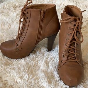 Brown Faux Leather Lace-Up Booties